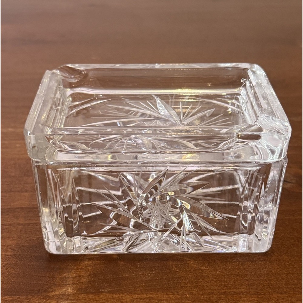 Vintage cut Crystal Ashtray & Cigarette Storage set Rectangle circa MCM Retro